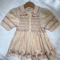 復古刺繡縮褶棉質短袖上衣