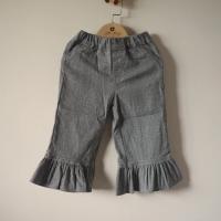 牛仔直筒荷葉 寬褲 Ruffle Denim - Blue