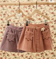 Velvet skirt powder flowers pocket