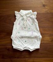 白色彩色小馬刺繡無袖連身包屁衣