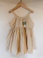 女童米色刺繡吊帶連身裙
