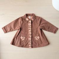 復古刺繡花朵棕色長袖外套