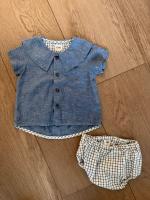 Lorette Shirt large collar (blue) + Alice Bloomer (squares milk )