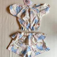 碎花拼布短袖上衣+褲裙