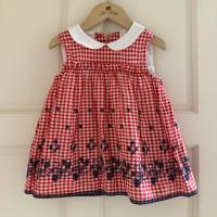 紅色格紋刺繡翻領無袖上衣