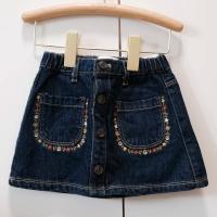 女童深藍色牛仔刺繡短裙