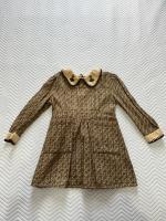 復古刺繡翻領長袖連身洋裝