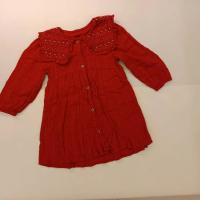 紅色刺繡大翻領長袖洋裝