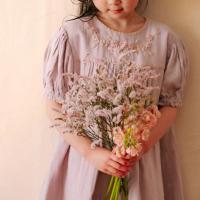 薰衣草紫短袖刺繡洋裝