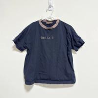 黑色撞色領口字母刺繡短袖上衣