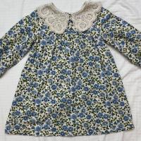 藍色蒼月草花長袖洋裝 秋冬洋裝 蕾絲翻領