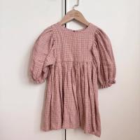 Powder Gingham 亞麻泡泡袖洋裝