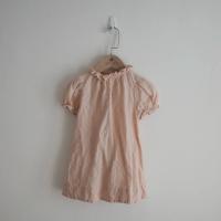 粉色荷葉領兔兔刺繡亞麻洋裝