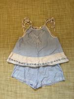 綁帶刺繡無袖上衣與短褲套裝