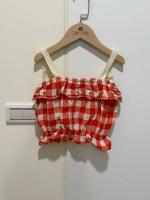 Top Embroidered red gingham