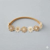 日本手作小雛菊刺繡彈性寶寶髮帶