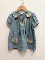 藍色刺繡圓領短袖洋裝