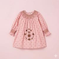 粉色刺繡荷葉邊長袖洋裝