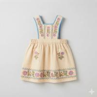米色碎花刺繡無袖連身裙