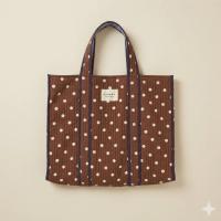 棕色波點絎縫手提托特包