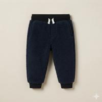 深藍色毛絨休閒長褲