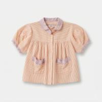 條紋刺繡娃娃領短袖上衣
