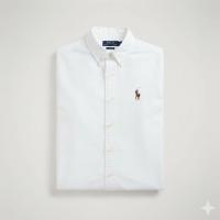 經典白色大馬刺繡長袖襯衫