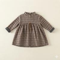 棕色格紋長袖洋裝