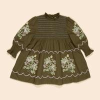 Apolina 荷葉領雕花褶皺棉麻洋裝 MIA DRESS - FOREST