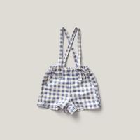 Enid Shortall, Gingham Print, Blueberry, 藍色格紋吊帶短褲