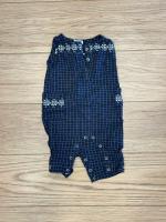 深藍色格紋刺繡連身衣
