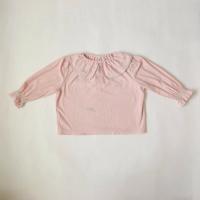 粉色蝴蝶刺繡花邊領長袖上衣