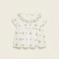 女童刺繡荷葉領短袖上衣