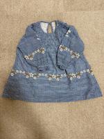 藍色格紋花朵刺繡長袖洋裝