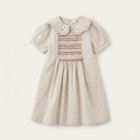 BONJOUR DIARY 綁帶抓褶波浪紋洋裝 HANDSMOCK DRESS - Natural cotton flex