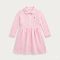 粉色長袖荷葉邊領 Polo 連身裙+小褲