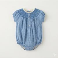 BLUE GINGHAM COTTON CREPE ROMPER