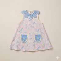 花瓣領印花無袖連身裙