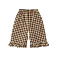 棕色格子荷葉邊長褲