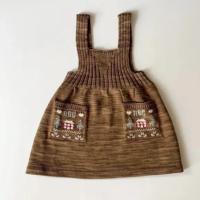 Stitch Sampler Pinafore - Cocoa 房子刺繡針織背心裙 - 可可棕