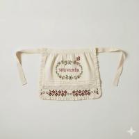 Apron with multi color embIvory denim
