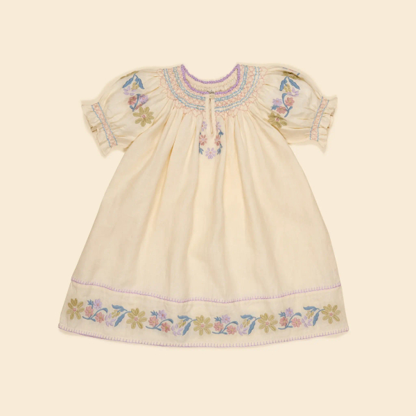 米色彩色花卉刺繡連身裙 image 1 of 0