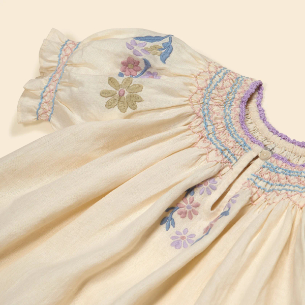 米色彩色花卉刺繡連身裙 image 1 of 0