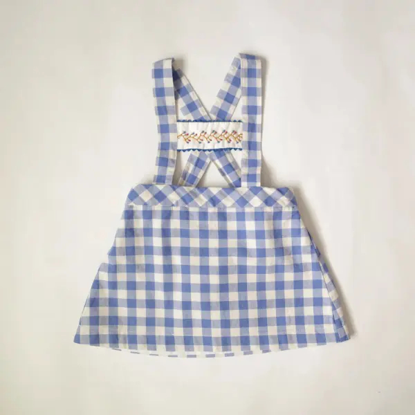 藍白格紋刺繡吊帶裙 image 1 of 0