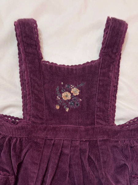 燈芯絨刺繡吊帶裙 紫色 image 1 of 0