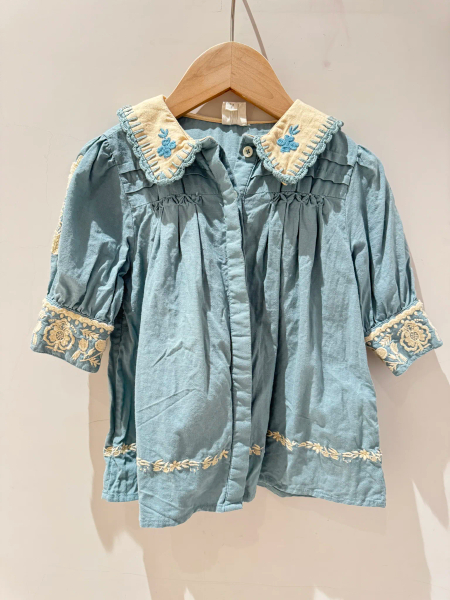 藍色經典刺繡洋裝 image 1 of 0
