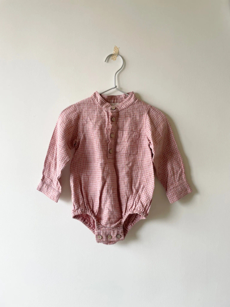 亞麻襯衫長袖包屁衣- Powder Gingham image 1 of 0