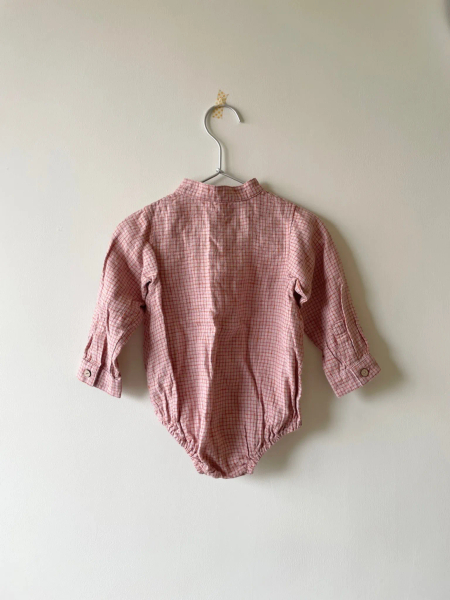 亞麻襯衫長袖包屁衣- Powder Gingham image 1 of 0