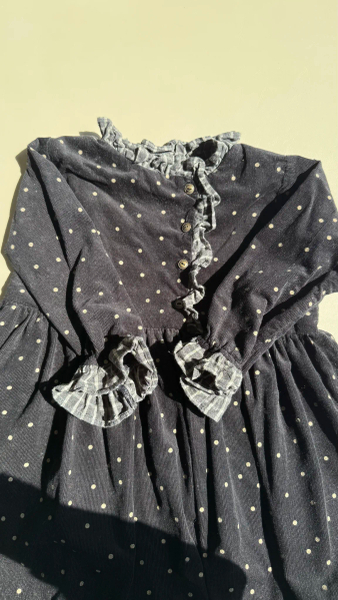 復古天鵝絨摺邊領洋裝 image 1 of 0