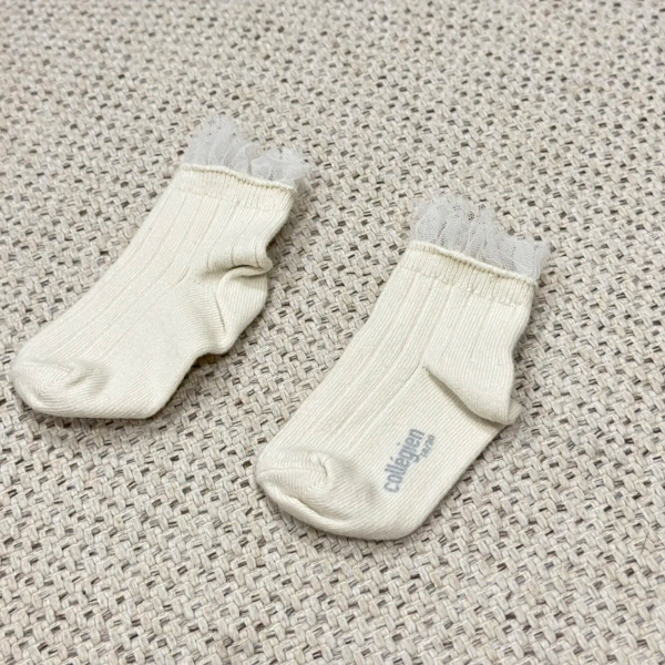 Margaux - Doux Agneaux 薄紗花邊羅紋短襪 蜜白 18/20 image 1 of 0